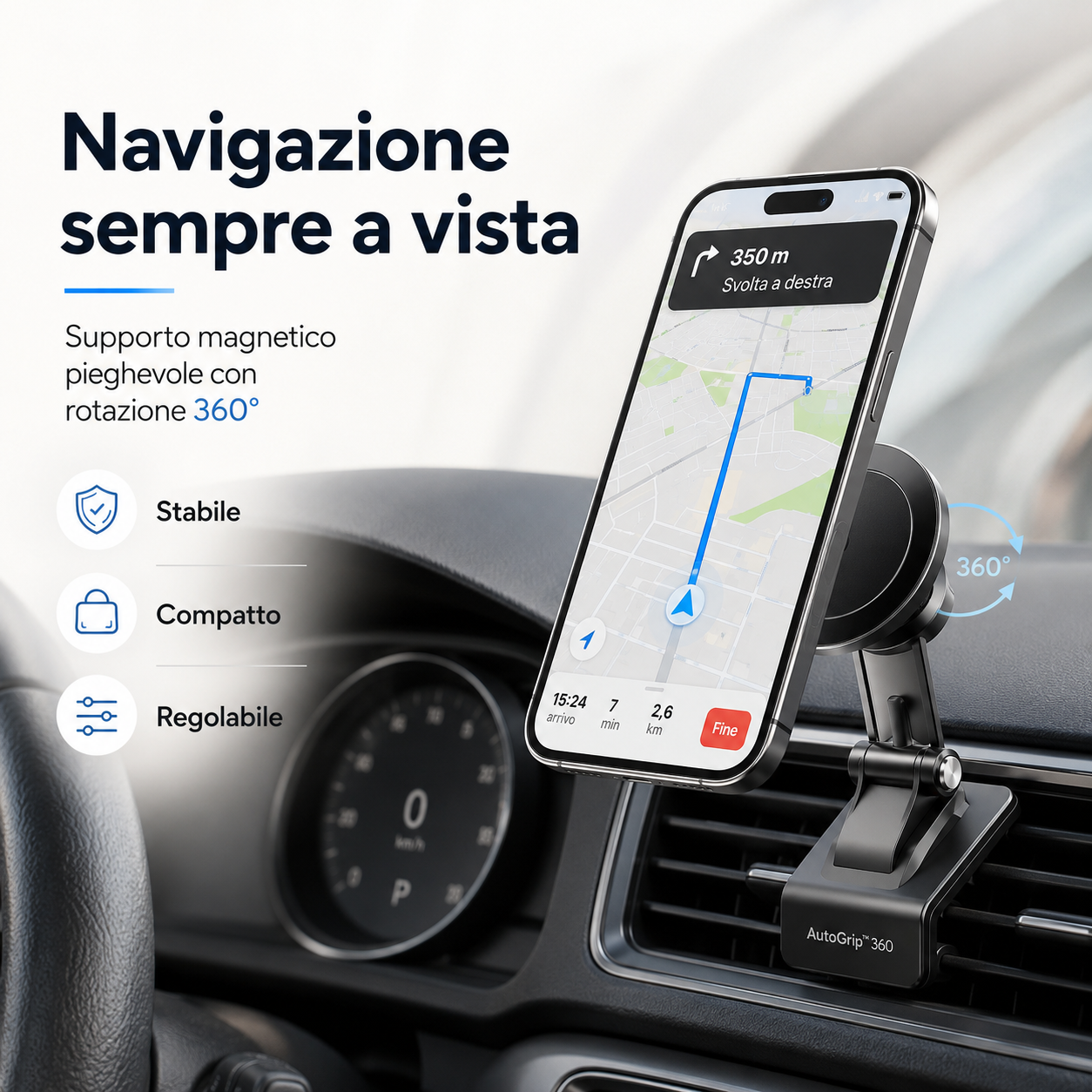 AutoGrip™ 360 – Supporto Magnetico Pieghevole per Smartphone