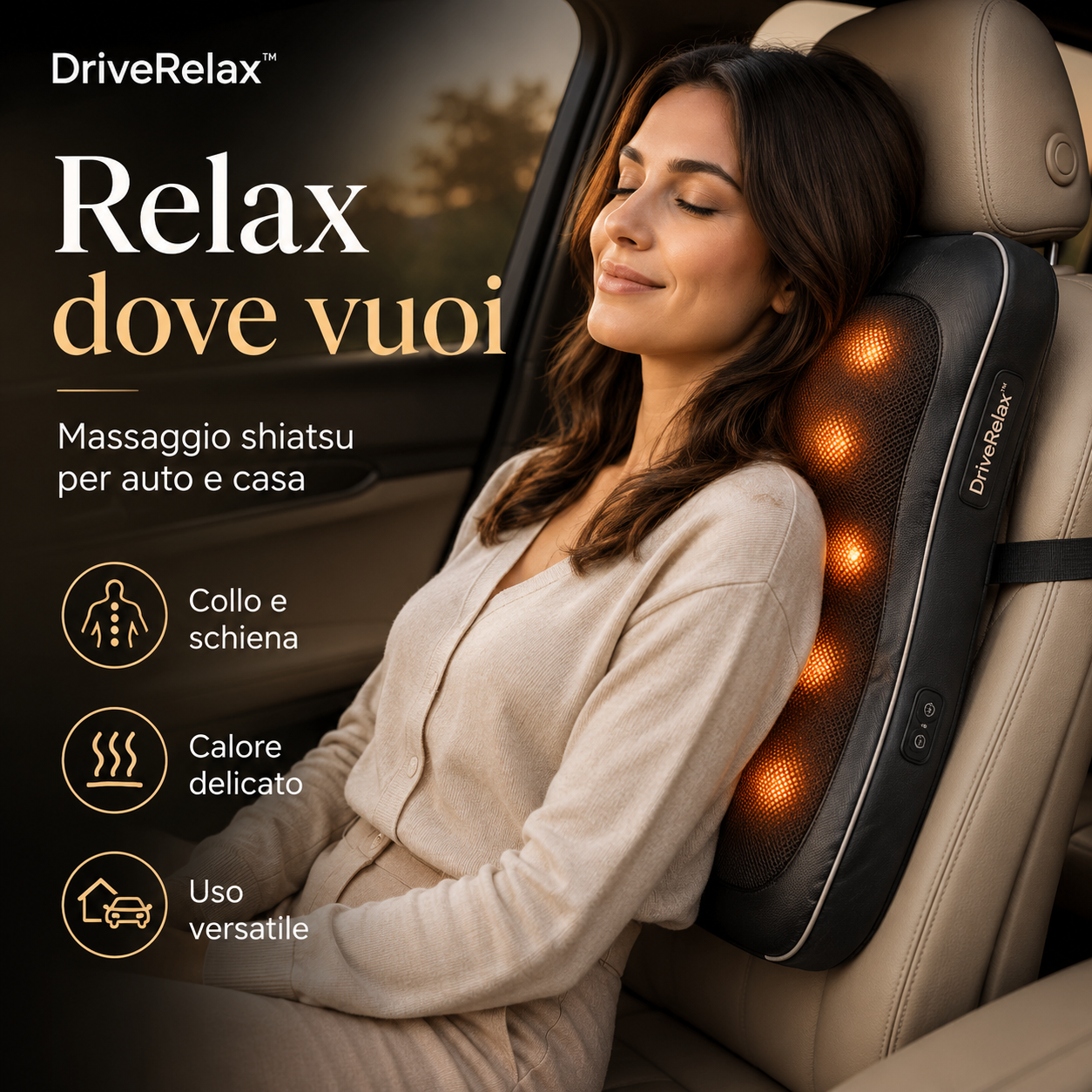 DriveRelax™ – Cuscino Massaggiatore Shiatsu per Auto e Casa
