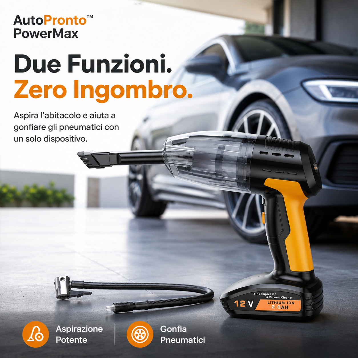 AutoPronto™ PowerMax – Aspirapolvere Auto e Gonfiatore Pneumatici 4 in 1